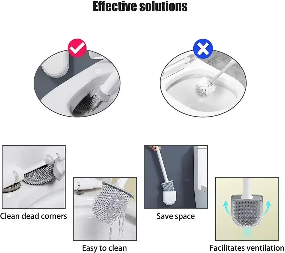 Wall Mounted Toilet Brush Replacement Long Handled Silicone Toilet Brushes Quick Drying Soft Bristles Toilet Bidet Bathroom Set Wall Mounted Toilet Brush Replacement Long Handled Silicone Toilet Brushes Quick Drying Soft Bristles Toilet Bidet Bathroom Set