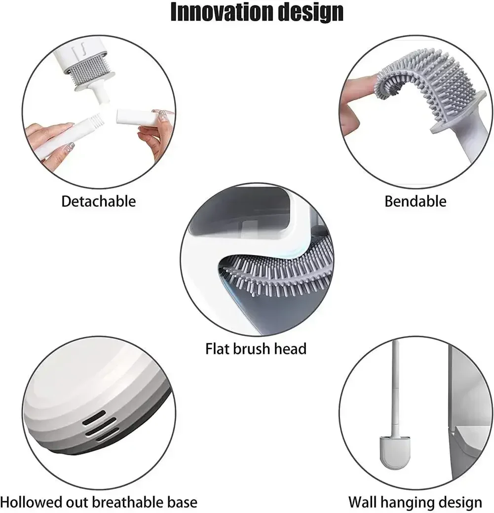 Wall Mounted Toilet Brush Replacement Long Handled Silicone Toilet Brushes Quick Drying Soft Bristles Toilet Bidet Bathroom Set Wall Mounted Toilet Brush Replacement Long Handled Silicone Toilet Brushes Quick Drying Soft Bristles Toilet Bidet Bathroom Set
